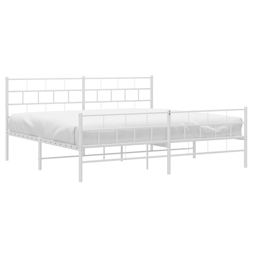 Metal Bed Frame without Mattress with Footboard White 193x203cm