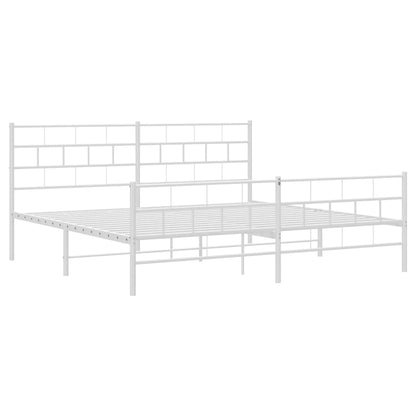 Metal Bed Frame without Mattress with Footboard White 193x203cm