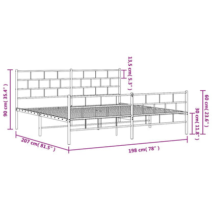Metal Bed Frame without Mattress with Footboard White 193x203cm
