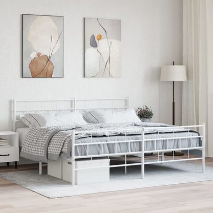 Metal Bed Frame without Mattress with Footboard White 193x203cm