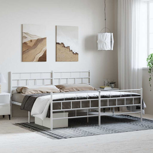 Metal Bed Frame | White | Steel | 193x203 cm | Metal Bed Frame