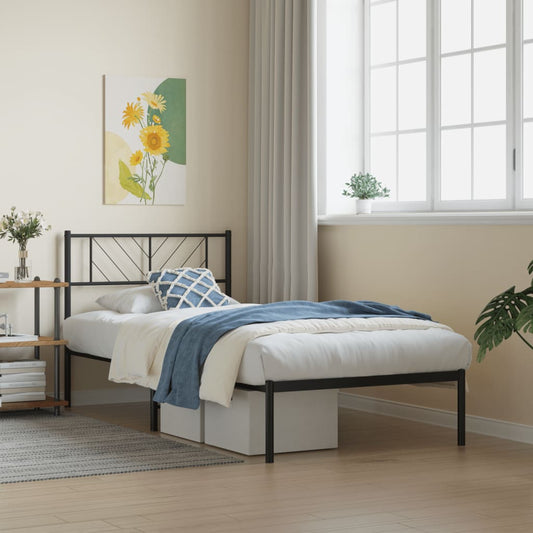Metal Bed Frame without Mattress with Headboard Black 75x190cm