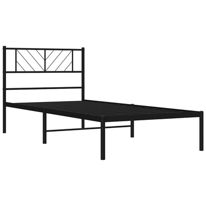 Metal Bed Frame without Mattress with Headboard Black 107x203cm