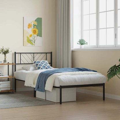 Metal Bed Frame without Mattress with Headboard Black 107x203cm