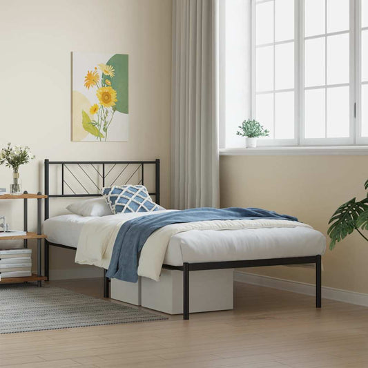 Metal Bed Frame without Mattress with Headboard Black 107x203cm