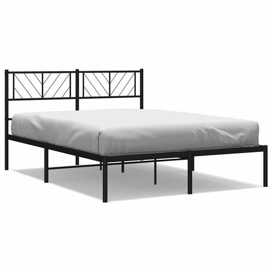 Metal Bed Frame without Mattress with Headboard Black 135x190cm