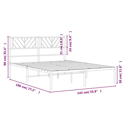 Metal Bed Frame without Mattress with Headboard Black 135x190cm