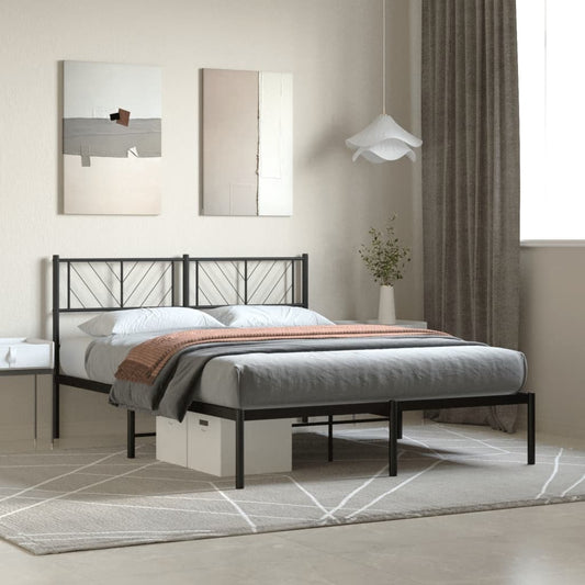 Metal Bed Frame without Mattress with Headboard Black 140x200cm