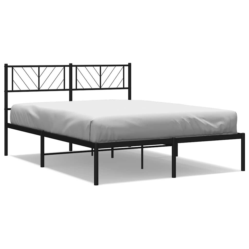 Metal Bed Frame without Mattress with Headboard Black 150x200cm