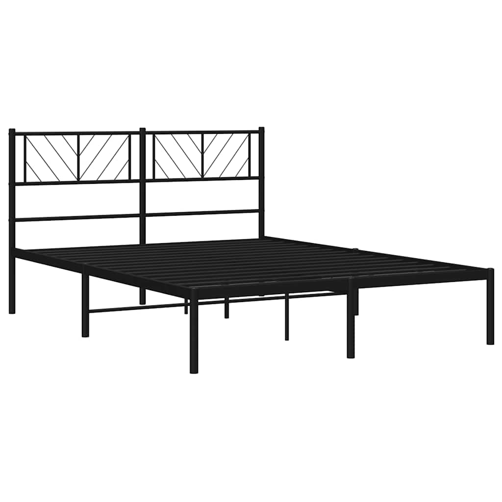 Metal Bed Frame without Mattress with Headboard Black 150x200cm