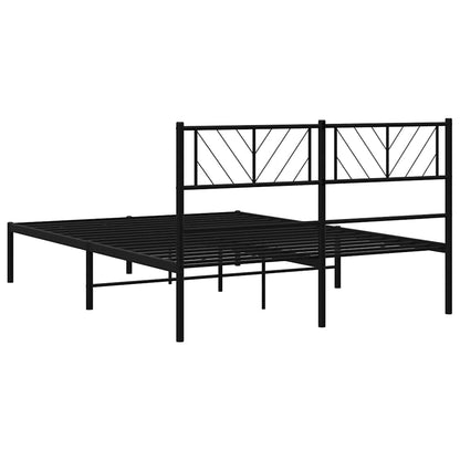 Metal Bed Frame without Mattress with Headboard Black 150x200cm