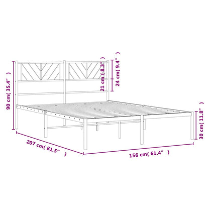 Metal Bed Frame without Mattress with Headboard Black 150x200cm