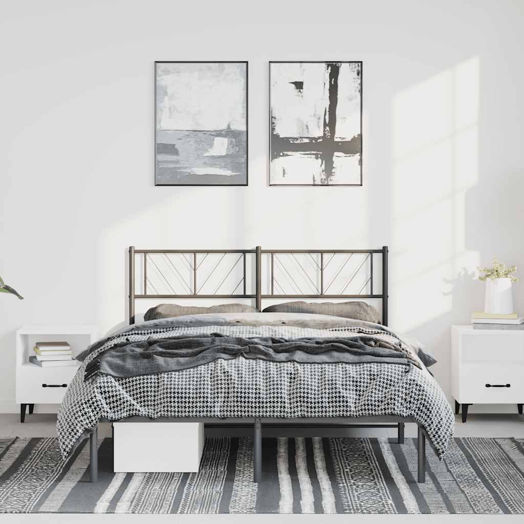 Metal Bed Frame without Mattress with Headboard Black 150x200cm