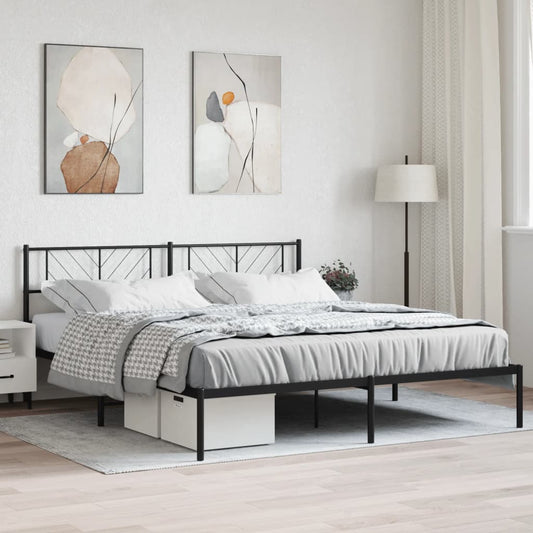 Metal Bed Frame without Mattress with Headboard Black 180x200cm