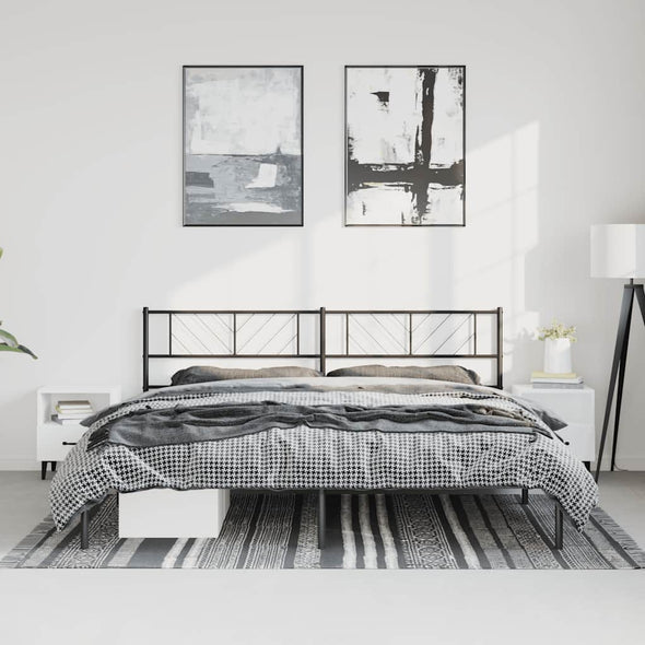 Metal Bed Frame without Mattress with Headboard Black 193x203cm