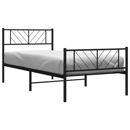 Metal Bed Frame without Mattress with Footboard Black 75x190cm