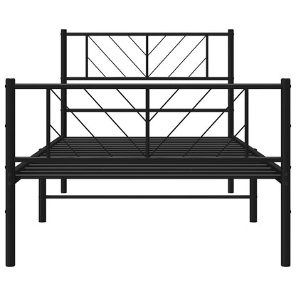 Metal Bed Frame without Mattress with Footboard Black 75x190cm