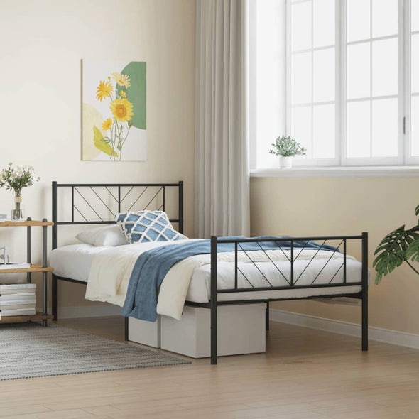 Metal Bed Frame without Mattress with Footboard Black 90x200cm