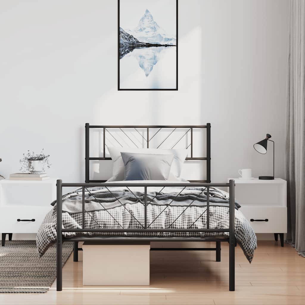 Metal Bed Frame without Mattress with Footboard Black 100x190cm