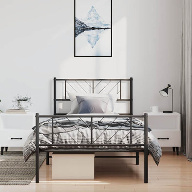 Metal Bed Frame without Mattress with Footboard Black 100x190cm
