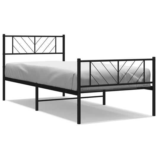 Metal Bed Frame without Mattress with Footboard Black 100x200cm