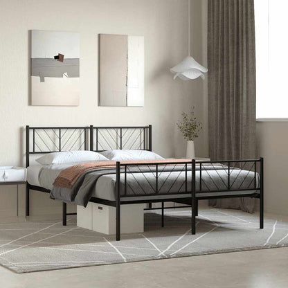 Metal Bed Frame without Mattress with Footboard Black 120x190cm