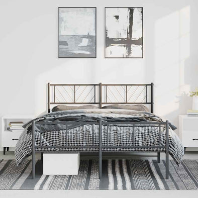 Metal Bed Frame without Mattress with Footboard Black 135x190cm