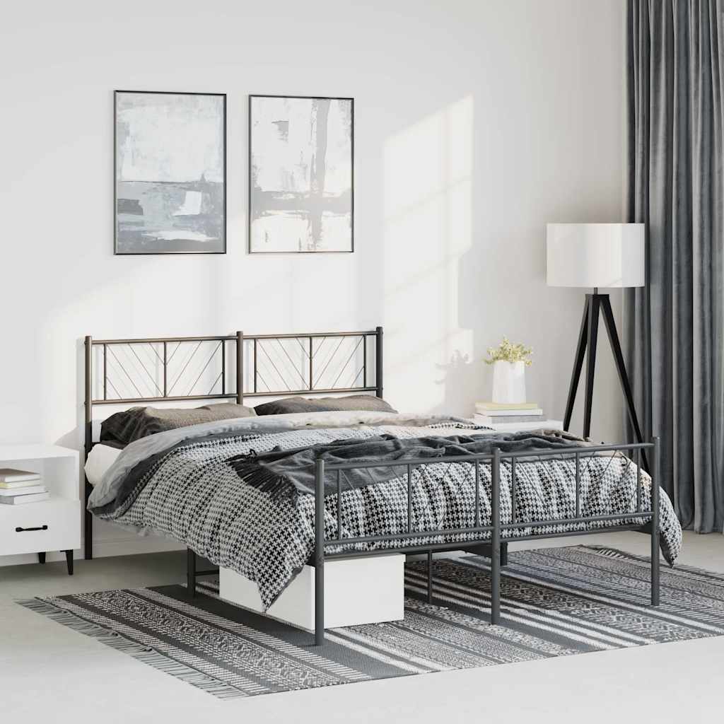 Metal Bed Frame without Mattress with Footboard Black 150x200cm