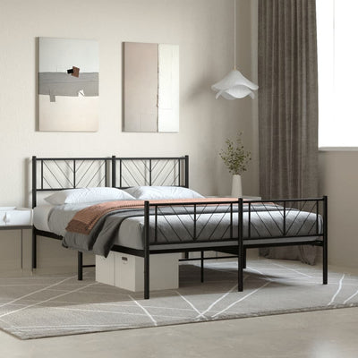 Metal Bed Frame without Mattress with Footboard Black 150x200cm