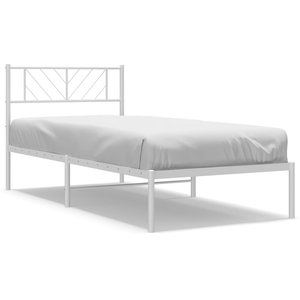 Metal Bed Frame without Mattress with Headboard White 75x190cm