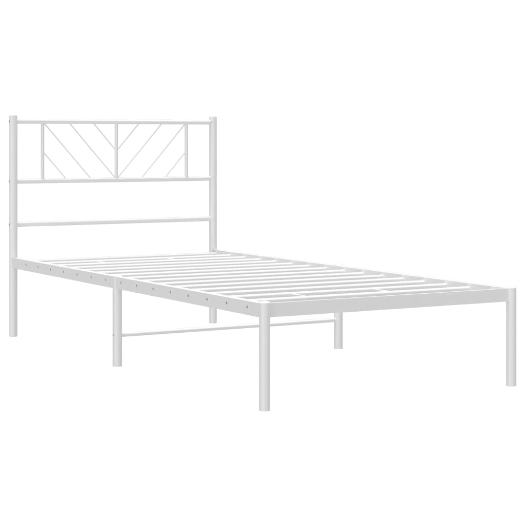 Metal Bed Frame without Mattress with Headboard White 75x190cm