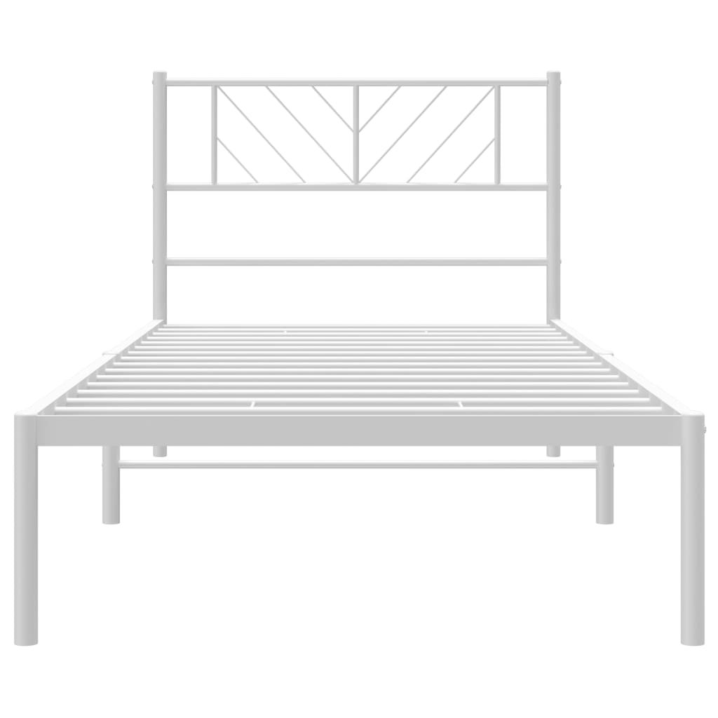 Metal Bed Frame without Mattress with Headboard White 75x190cm