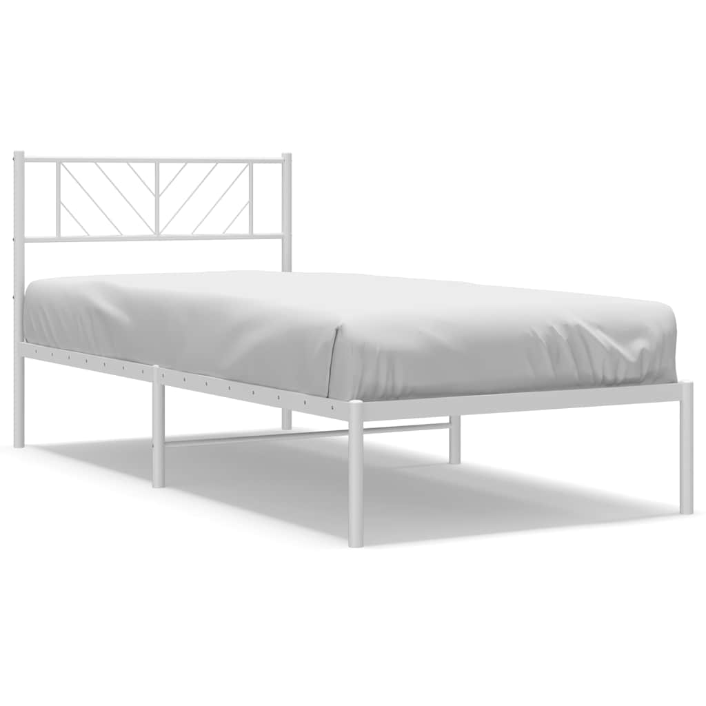 Metal Bed Frame without Mattress with Headboard White 100x200cm