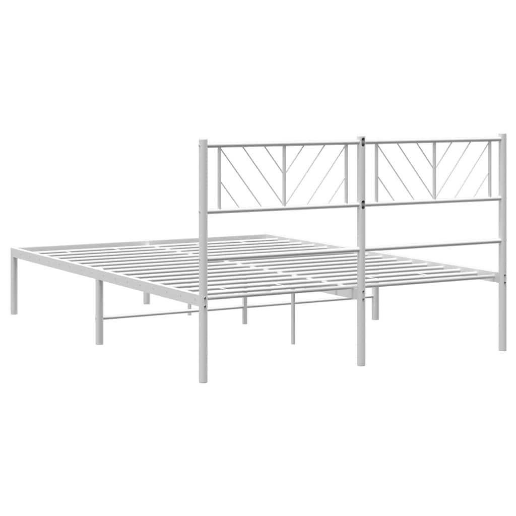 Metal Bed Frame without Mattress with Headboard White 135x190cm