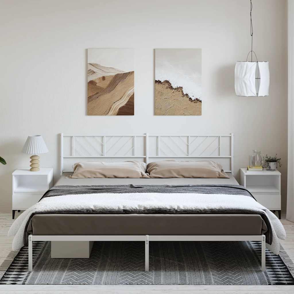 Metal Bed Frame without Mattress with Headboard White 183x213cm
