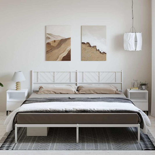 Metal Bed Frame without Mattress with Headboard White 183x213cm