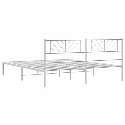 Metal Bed Frame without Mattress with Headboard White 193x203cm