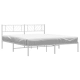 Metal Bed Frame with Headboard White 200x200 cm