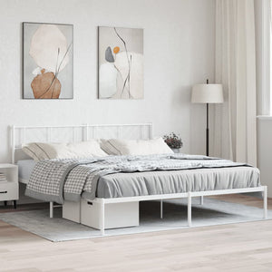 Metal Bed Frame with Headboard White 200x200 cm
