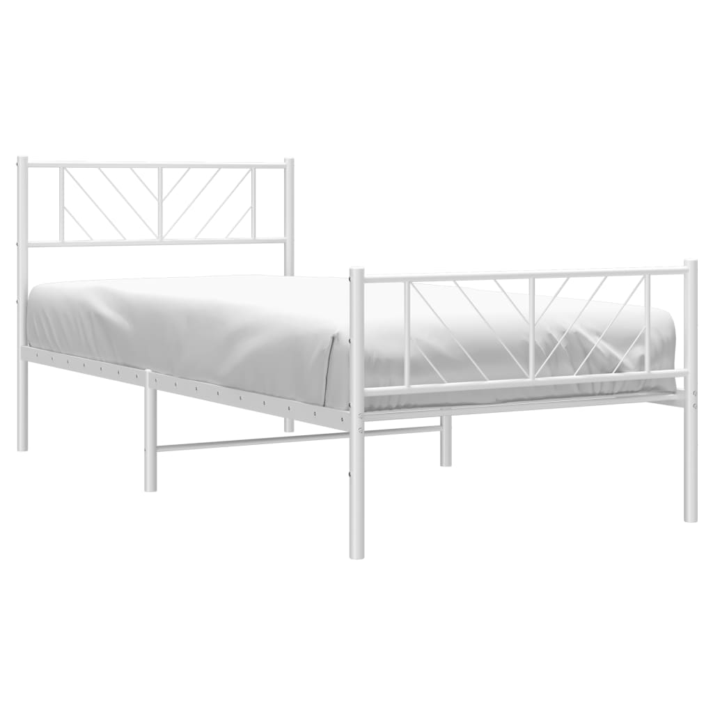 Metal Bed Frame without Mattress with Footboard White 75x190cm