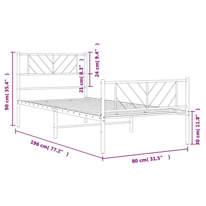 Metal Bed Frame without Mattress with Footboard White 75x190cm