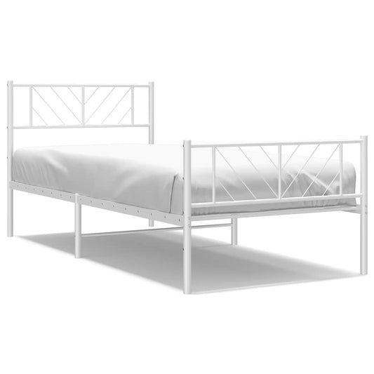 Metal Bed Frame without Mattress with Footboard White 100x200cm