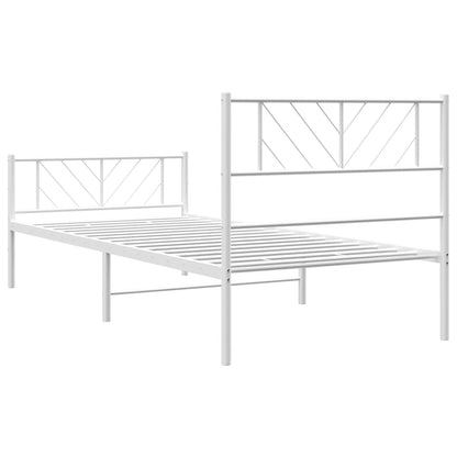 Metal Bed Frame without Mattress with Footboard White 107x203cm