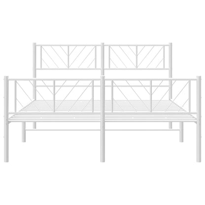Metal Bed Frame without Mattress with Footboard White 135x190cm
