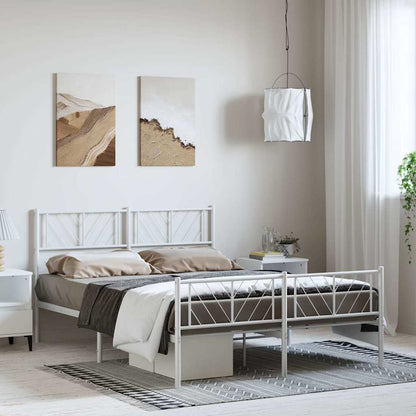 Metal Bed Frame without Mattress with Footboard White 150x200cm