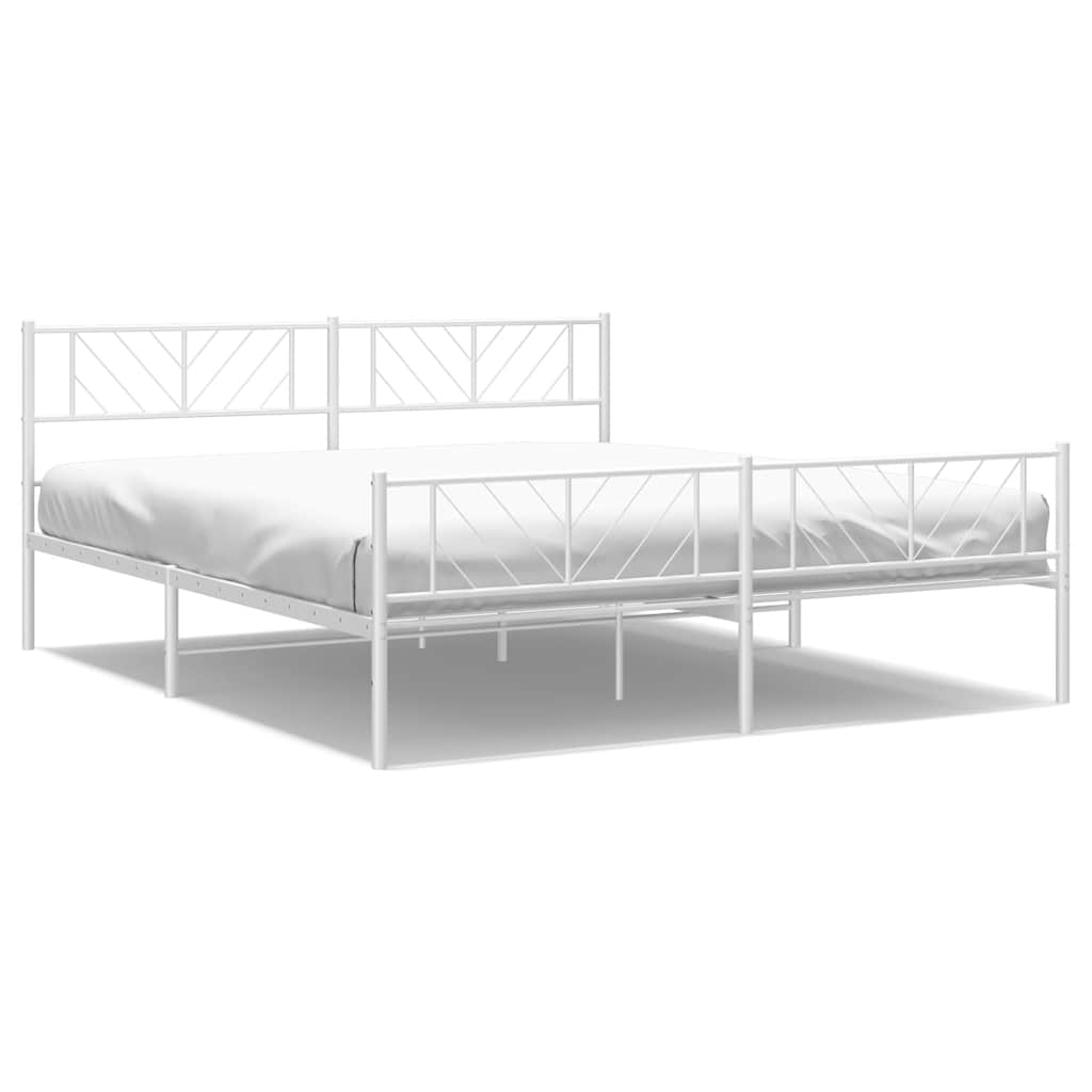 Metal Bed Frame without Mattress with Footboard White 193x203cm