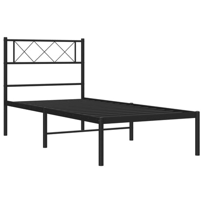 Metal Bed Frame without Mattress with Headboard Black 90x190cm