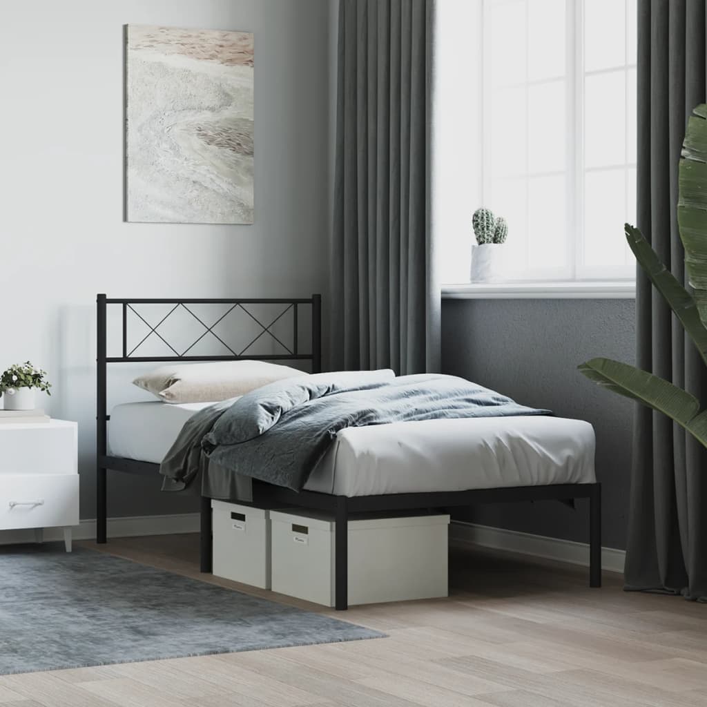 Metal Bed Frame without Mattress with Headboard Black 90x190cm