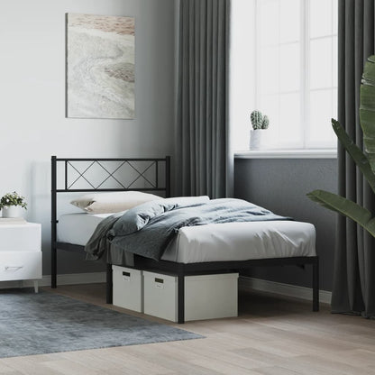 Metal Bed Frame without Mattress with Headboard Black 90x190cm