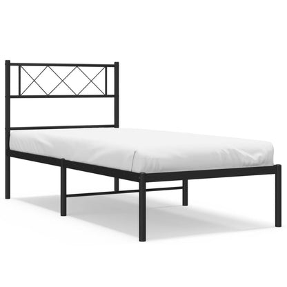 Metal Bed Frame without Mattress with Headboard Black 90x200cm